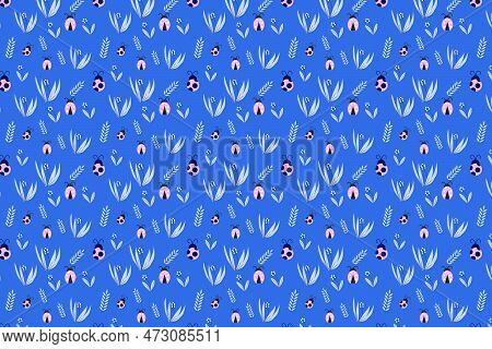 Seamless Ladybug Pattern Decoration With Insects And Flower Icons. Endless Floral Pattern Design On 
