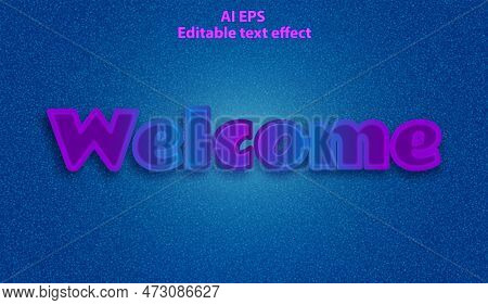 A Blue Background With A Welcome Text In Purple And Pink 3d Text Effect