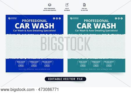 Car Maintenance And Cleaning Service Web Banner Design With Dark Blue Colors. Modern Car Wash Social