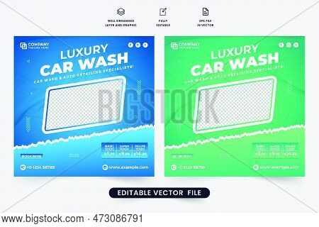 Creative Car Washing And Maintenance Service Social Media Post Vector. Automobile Cleaning Business 