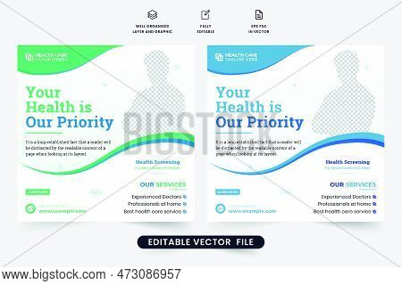 Medical Treatment And Healthcare Template Vector With Photo Placeholders. Modern Clinical Service So