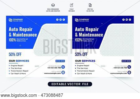 Professional Car Repair And Cleaning Service Advertisement Template Design With Photo Placeholders. 
