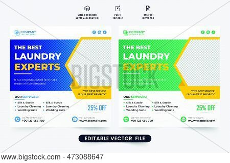 Best Cloth Washing Service Advertisement Template Vector With Discount Offer. Laundry Business Socia