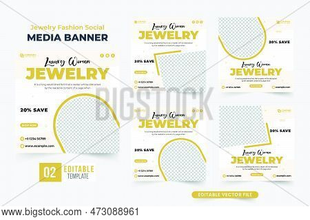 Gold Jewelry Promotional Poster Collection With Dark And Golden Colors. Special Jewelry Sale Templat