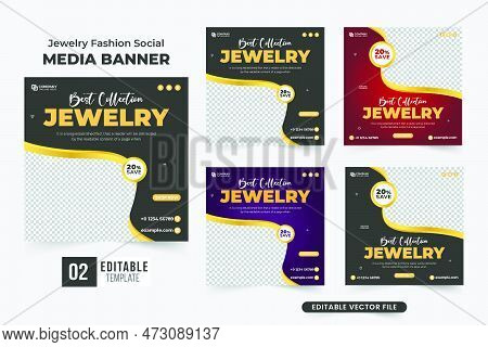 Jewelry Business Marketing Template Bundle With Abstract Shapes. Modern Fashion Ornament Store Disco