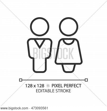 Wc Door Sign Pixel Perfect Linear Icon. Restroom Entrance In Public Center. Unisex Toiler Mark. Lava