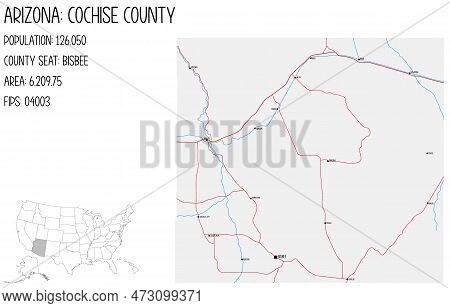 Large And Detailed Map Of Cochise County In Arizona, Usa.