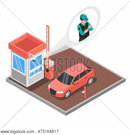Access Control System Isometric Composition With Isolated View Of Entry Check Point With Car And Tur
