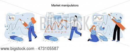 Stock Market Manipulation Concepts Set, Change Business Graph Indicator, Influence Crypto Currency P