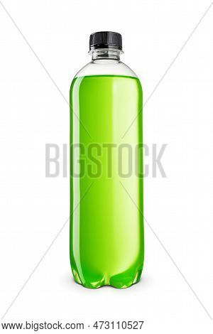 Green Isotonic Energy Drink In A Transparent Bottle. Sport Refreshing And Energizing Beverage Isolat