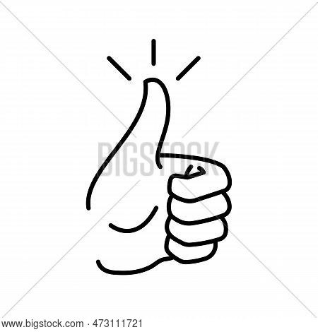 Hand Thumb Up Gesture With Shine Line Icon. Testimonials, Like And Customer Relationship Management 
