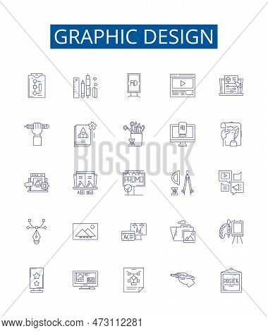 Graphic Design Line Icons Signs Set. Design Collection Of Drawing, Illustration, Printmaking, Layout