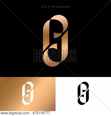 Letter P And Letter D Consists Of Gold Ribbons. P And D Monogram.
