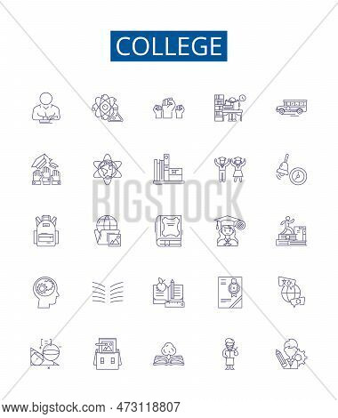 College Line Icons Signs Set. Design Collection Of College, Higher Education, University, Academic, 