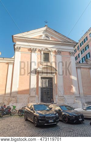 Rome, Italy - December 7, 2022: Church Of The Holy Cross And Saint Bonaventure At Piazza Della Pilot