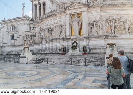 Rome, Italy - December 7, 2022: The Tomb Of The Unknown Soldier (italian: Tomba Del Milite Ignoto). 