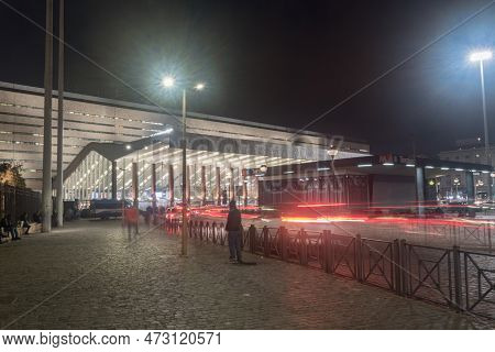 Rome, Italy - December 7, 2022: Night View Of Train Station Roma Termini. Termini Is Also The Main H