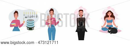 Childfree Concept, Woman Tired Of Housework And Baby Care. A Beautiful And Well-groomed Woman In Har