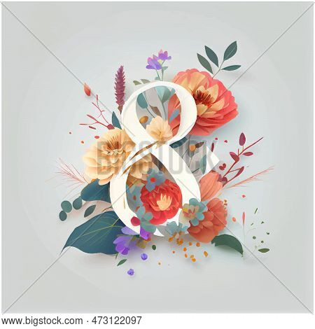 Set Vector Illustration Of Bloming Flowers Isolate Background International Womens Day And Spring Fe