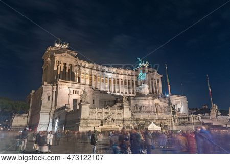 Rome, Italy - December 8, 2022: Night View Of Il Milite Ignoto (tomba Del Milite Ignoto).