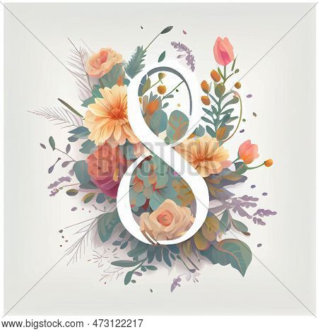 Set Vector Illustration Of Bloming Flowers Isolate Background International Womens Day And Spring Fe