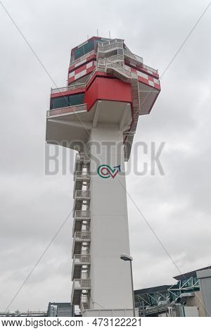 Rome, Italy - December 9, 2022: Air Traffic Control Tower At Leonardo Da Vinci-fiumicino Airport.