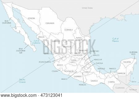 Vector Map Of Mexico With Regions Or States And Administrative Divisions, And Neighbouring Countries
