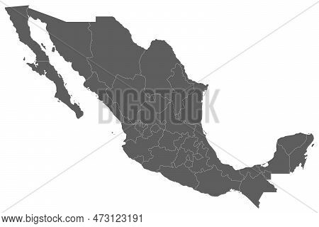 Vector Blank Map Of Mexico With Regions Or Or States And Administrative Divisions. Editable And Clea