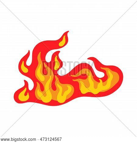 Fire Flame, Cartoon Heat. Fireflame Icon, Burn Fireball, Hot Red Curve Symbol, Campfire Or Wildfire,