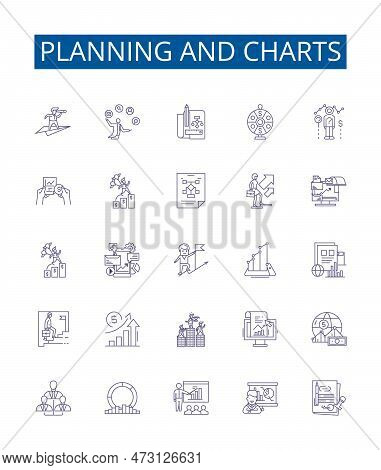 Planning And Charts Line Icons Signs Set. Design Collection Of Planning, Charts, Strategy, Graphs, D