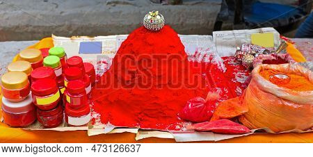 Red Orange Colored Sindoor Or Kumkum On The Market In India