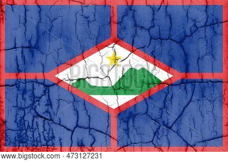Flag Of Sint Eustatius On Cracked Wall, Textured Background.