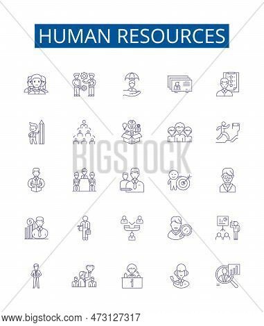 Human Resources Line Icons Signs Set. Design Collection Of Personnel, Recruiting, Development, Hirin
