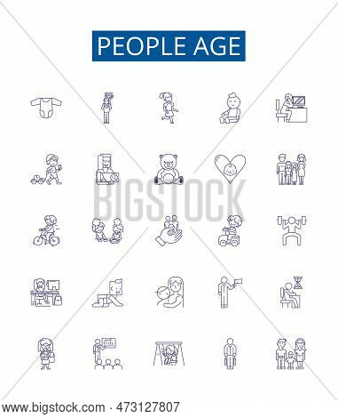 People Age Line Icons Signs Set. Design Collection Of Aging, Maturation, Maturity, Senescence, Devel