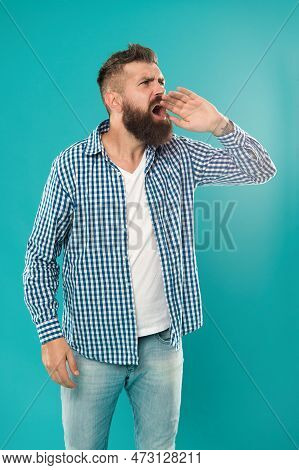 Screaming Out. Shout On Them. Man Shouting. Art Of Negotiations. Man Try To Persuade. Hipster Charis
