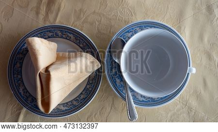 Teaware For Serving Tea. Teaware On Tablecloth. Teaware Collection. Porcelain Ceramic Teaware