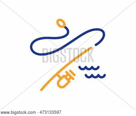 Fishing Rod Line Icon. Spinning Fish-rod Sign. Fish Catch Tackle Symbol. Colorful Thin Line Outline 