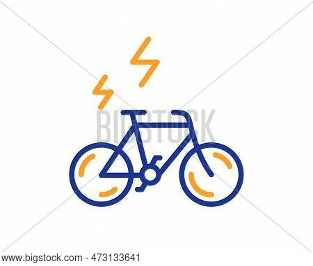 E-bike Line Icon. Motorized Bicycle Transport Sign. Electric Bike Symbol. Colorful Thin Line Outline