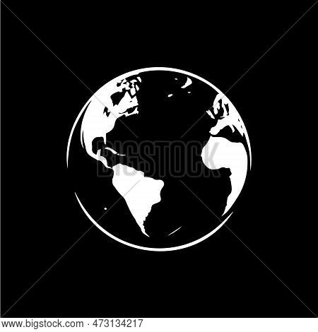 Earth Logo Template, Globe World Round Emblem, Save Planet Icon. Global Planet Sphere Hand Drawing E