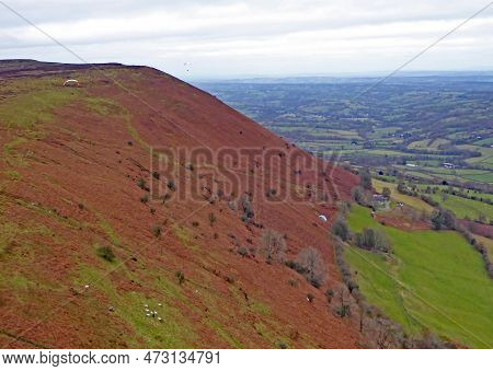 Paragliding Above The Ridge At Pandy, Wales