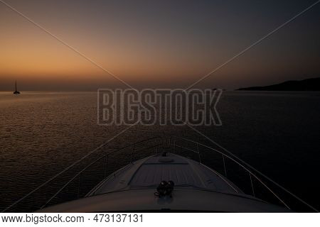 Before Sunrise In Agia Kyriaki Beach, Kyparissi Laconia, Peloponnese, Zorakas Bay, Greece In Summer 