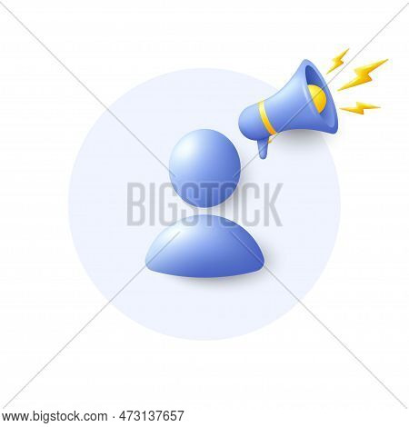 Avatar Placeholder With Offer 3d Icon. Business Communication Headshot. Profile Avatar With Megaphon