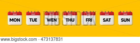 Calendar Icons With Days Of The Week. Working Days As Monday, Tuesday And Wednesday, Thursday Or Fri