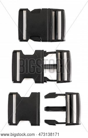 Black Plastic Fastener - Fastex.  Reinforced Plastic Carabiner For Army And Camping Equipment. Plast