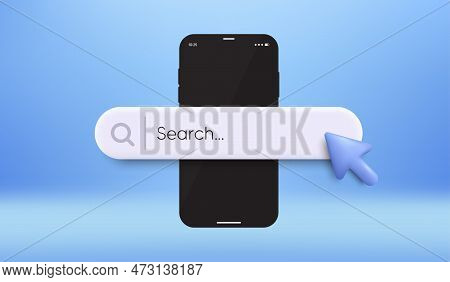 Smartphone Search Bar Background. Mobile Phone With Search Window And Mouse Cursor. Web Interface, M