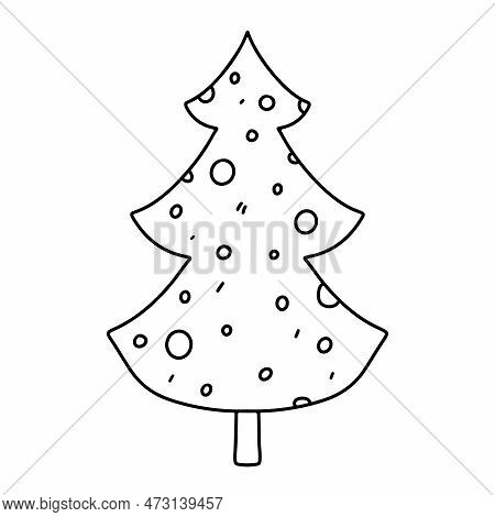 Fir Tree In Hand Drawn Doodle Style. Vector Illustration Isolated On White Background. Abstract Dood