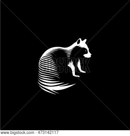 Raccoon Dotwork Tattoo With Dots Shading, Wild Animal Logo Template, Tippling Tattoo. Hand Drawing B