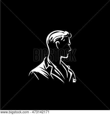 Doctor Person Silhouette, Pharmacist Worker Abstract Icon, Health Care Worker Sign, Round Logo For P