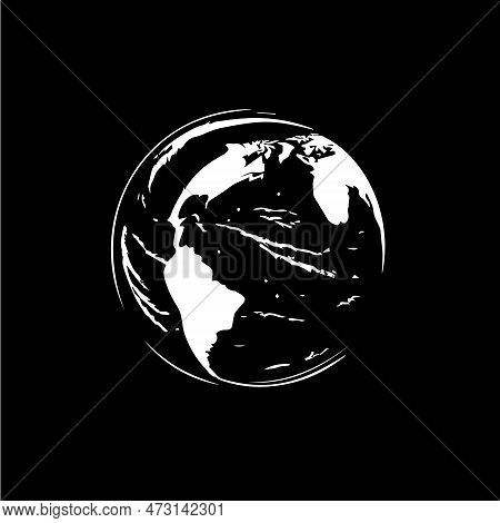 Earth Logo Template, Globe World Round Emblem, Save Planet Icon. Global Planet Sphere Hand Drawing E