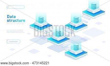 Data Structure Concept. Servers For Storing And Processing Information. Electronic Storage And Archi